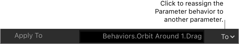 Behaviors Inspector showing Apply To pop-up menu for choosing a parameter