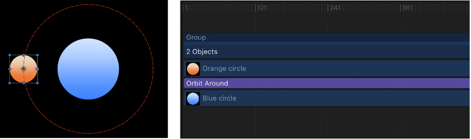 Canvas and Timeline showing how behavior duration affects length of behavior bar