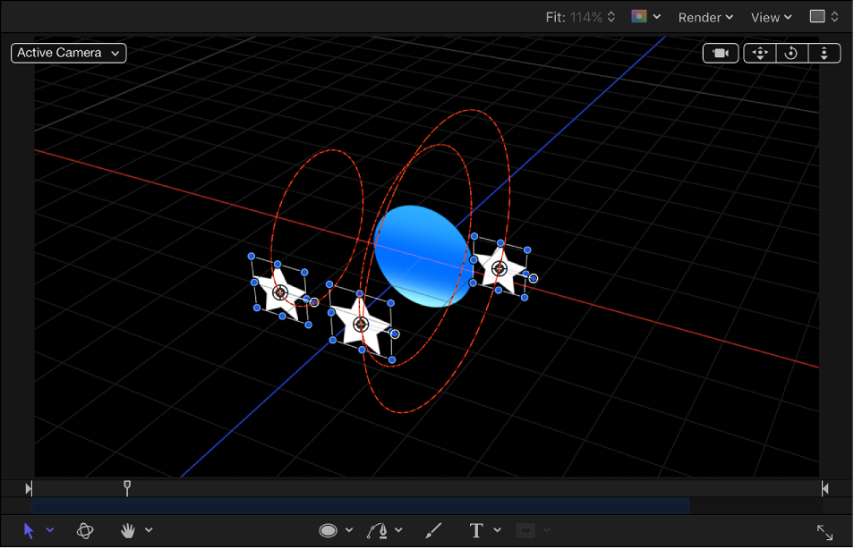 Canvas showing Orbit Around behavior when both Y and Z axes are enabled