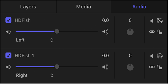 Audio list showing stereo channels