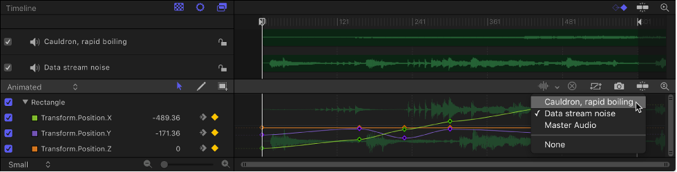 Waveform pop-up menu in the Keyframe Editor