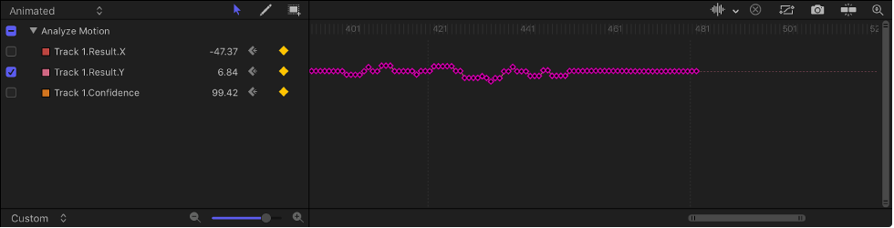 Keyframe Editor showing Animation menu options and curve with a keyframe at every frame