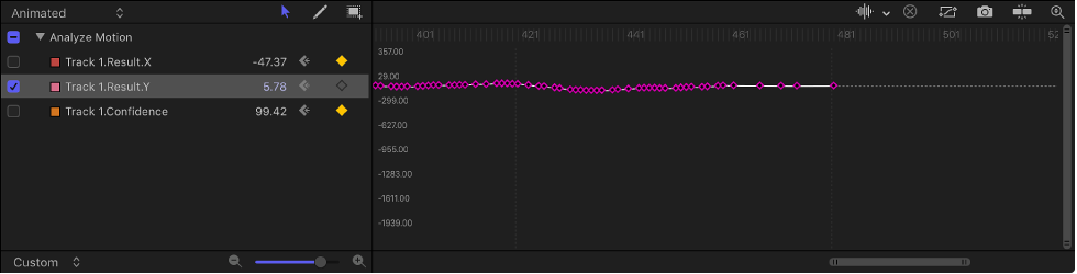 Keyframe Editor showing curve with reduced keyframes