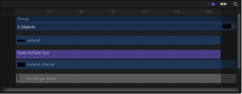 Timeline showing track area