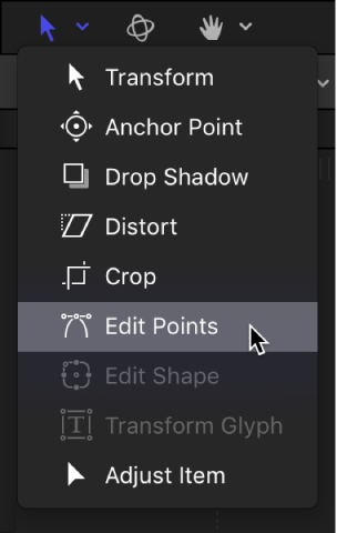 Selecting the Edit Points tool from the transform tools in the canvas toolbar