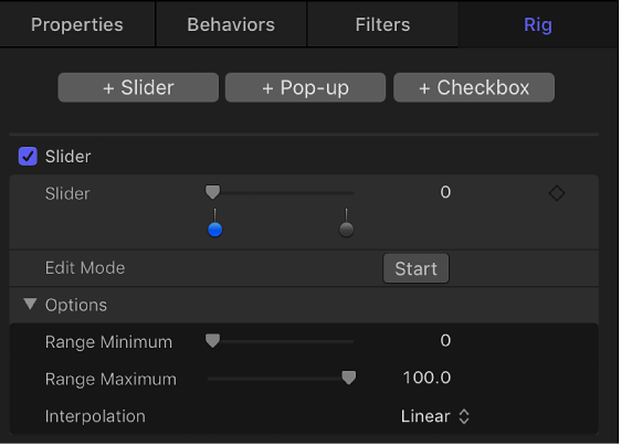 Widget Inspector showing Slider parameters