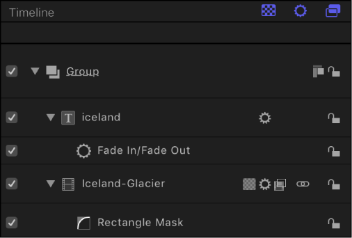 Timeline showing layers list
