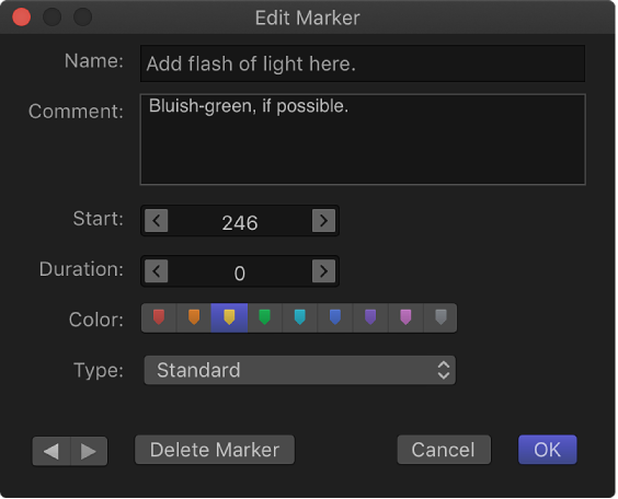 Edit Marker dialog