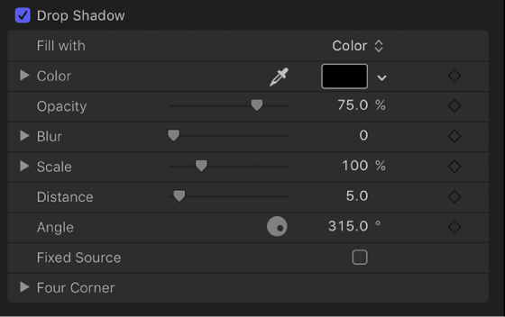 Drop Shadow controls in Appearance pane of Text Inspector