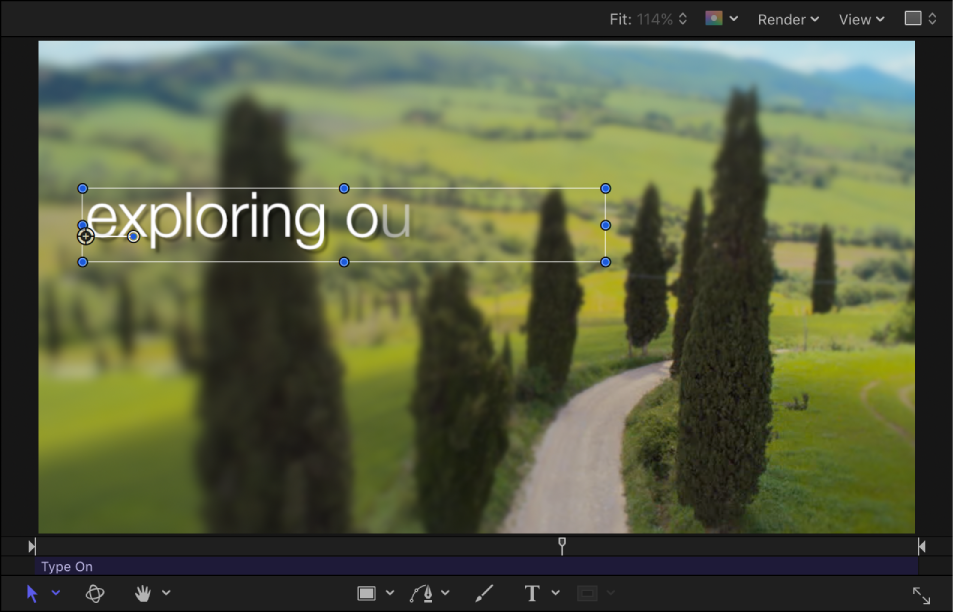 Canvas showing animated text and HUD with Fade In checkbox selected