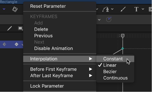 Changing interpolation method for an entire parameter using Animation menu in Keyframe Editor