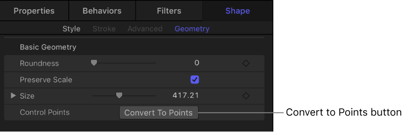 Shape Geometry pane showing Convert To Points button