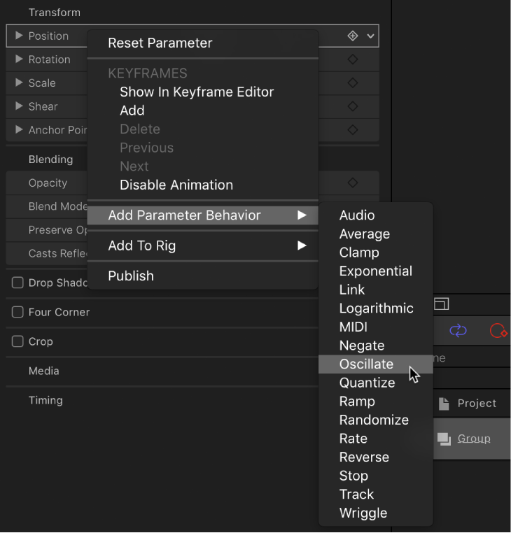 Choosing Add Parameter Behavior from the shortcut menu