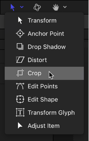 Selecting the Crop tool from the transform tools pop-up menu