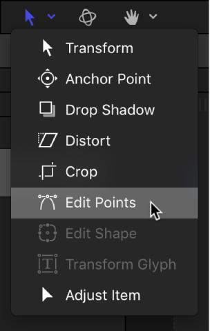 Selecting the Edit Points tool from the transform tools pop-up menu