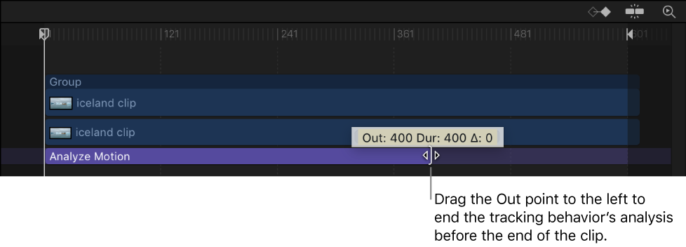 Adjusting the Out point of a tracking behavior in the Timeline