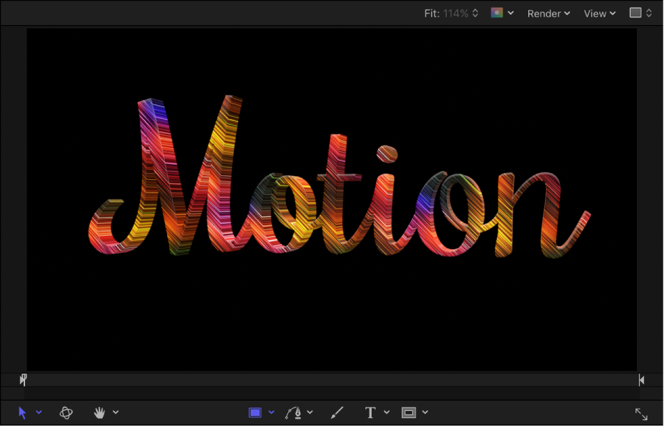 Example of 3D text in the canvas with an applied Motion material layer