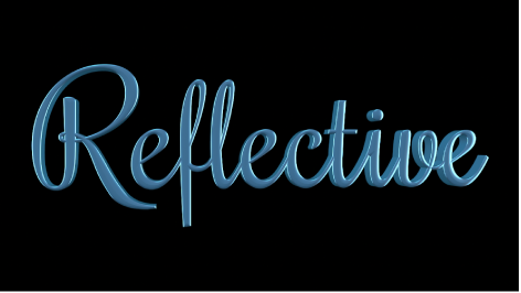 3D text in the canvas with an applied Reflective Paint layer