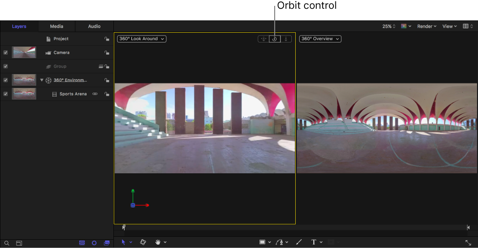 Canvas showing the Orbit control in the canvas