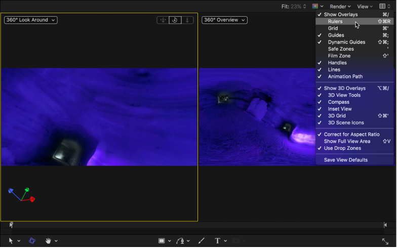 Choosing Rulers from the View menu in the canvas