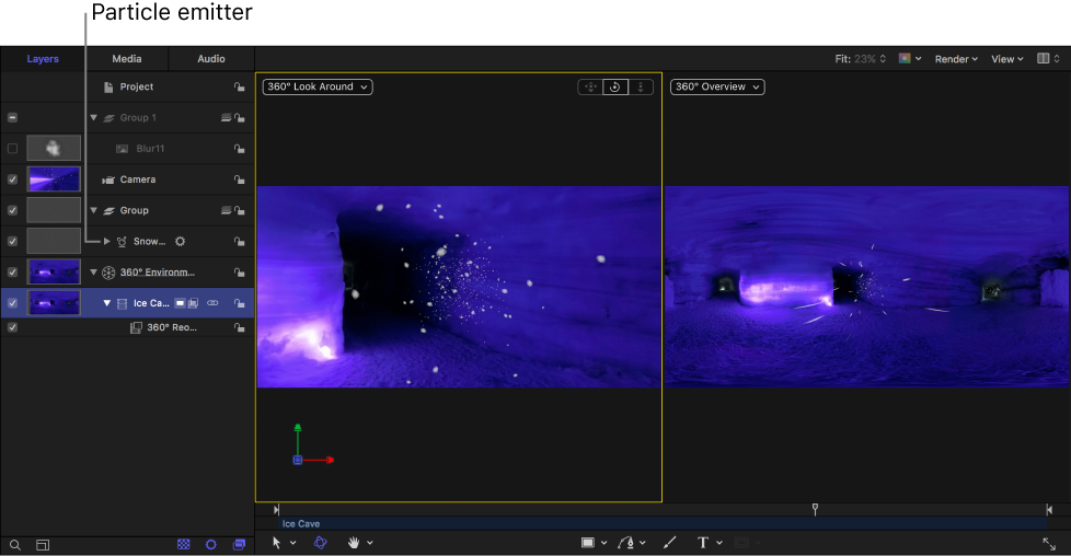 New particle emitter in 360° project