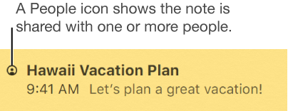 The name of a note that has people added to it with the People icon to the left of it