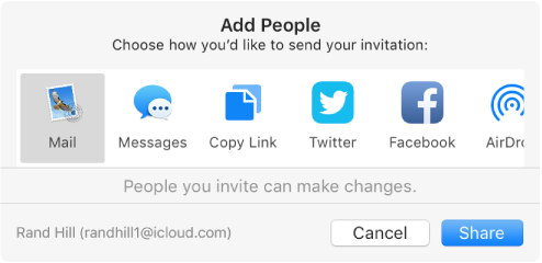 Choose how to send the invitation to add people to a note