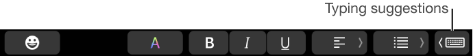 Typing suggestions showing words and emojis, and the button on the left to hide typing suggestions