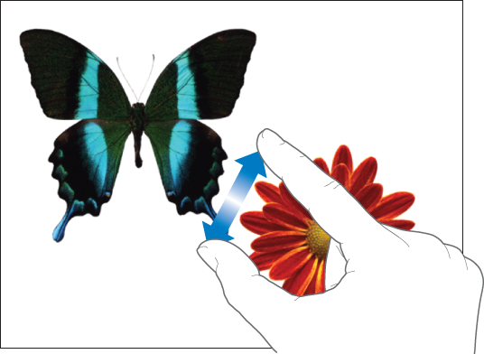 Placing two fingers on screen and spreading them apart