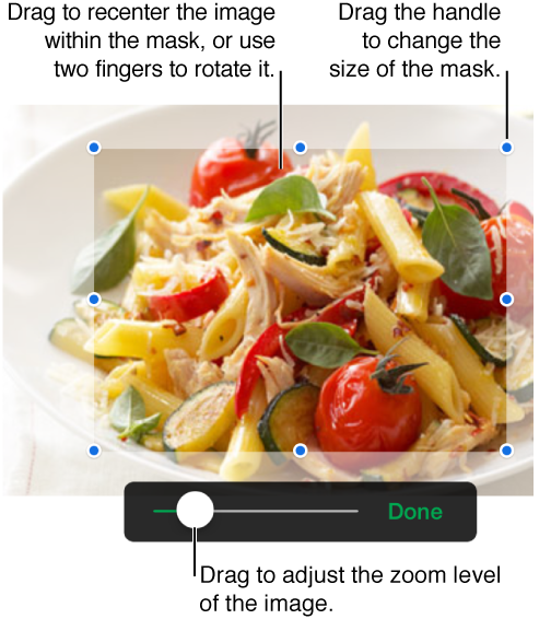 Mask controls over a photo