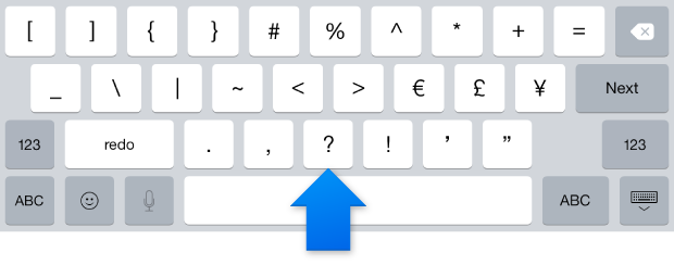 Number keyboard with question mark key highlighted