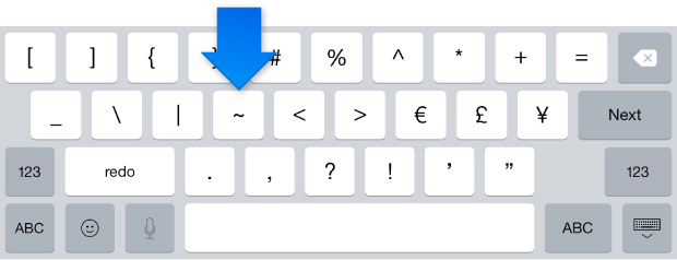 Symbol keyboard with tilde key highlighted