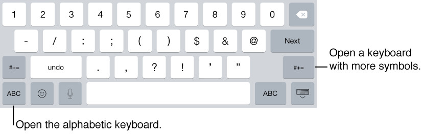 Numbers and punctuationa marks keyboard