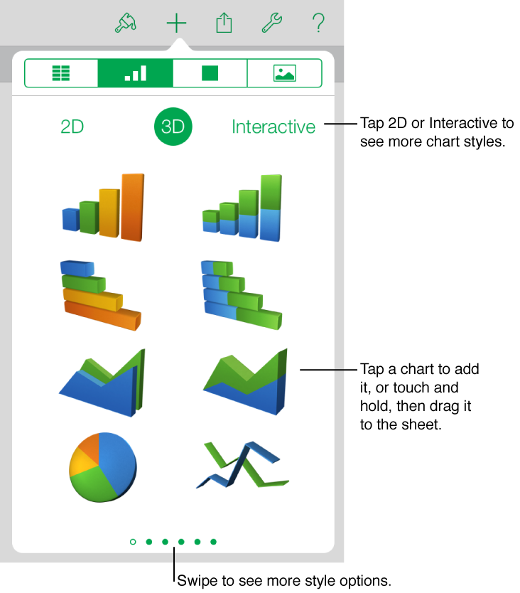Tap a chart from the style picker to add it