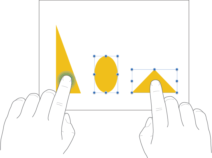 One finger pressing an object while a second finger taps another object