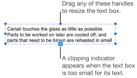 A text box showing selection handles and a clipping indicator