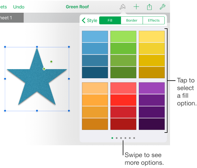 Fill options in the Style pane of the Format button