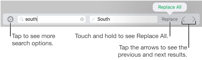 Controls for finding and replacing text