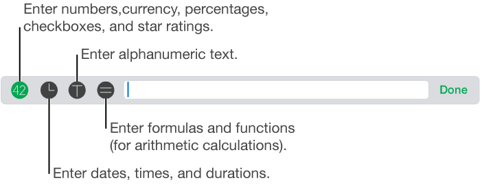 Input bar with buttons to open different keyboards