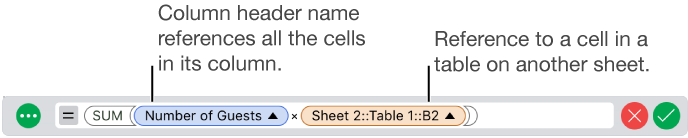 The Formula Editor showing a formula that refers to a column in one table and a cell in another table