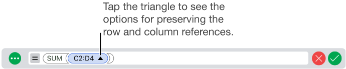 A picture of the Formula Editor showing how to preserve the row and column references when the cell is copied or moved