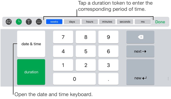 Tap duration token to enter corresponding period of time