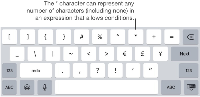 Symbol keyboard with asterisk key highlighted