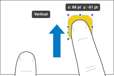 Finger over an object and another finger swiping toward the top of the screen