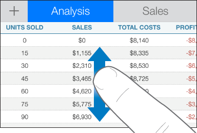 Scrolling up and down within a table