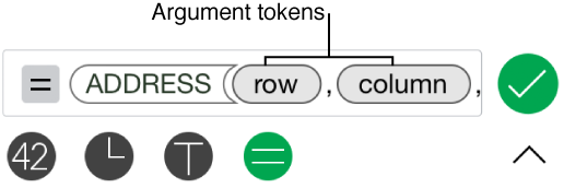 Formula bar with argument tokens