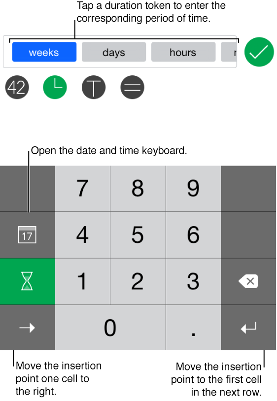 Tap duration token to enter corresponding period of time