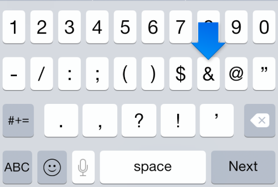 Number keyboard with ampersand key highlighted