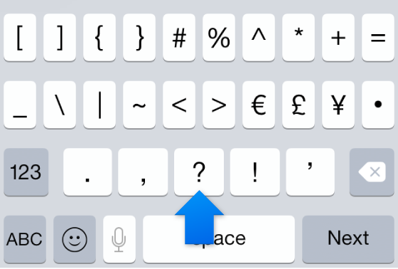 Number keyboard with question mark key highlighted