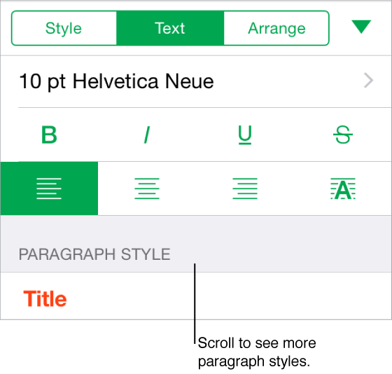 Paragraph styles in the Text pane of Format inspector